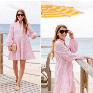Pink Eyelet Tiered Mini Dress - sail to sable- m EUC